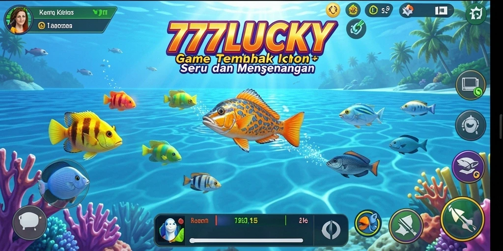 Tampilan screenshot dari gameplay 777LUCKY menampilkan aksi menembak ikan yang mengasyikkan.