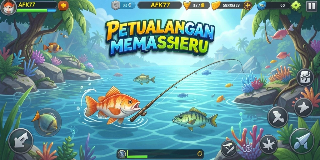 Tampilan gameplay AFK77 dengan aksi memancing yang mendebarkan.