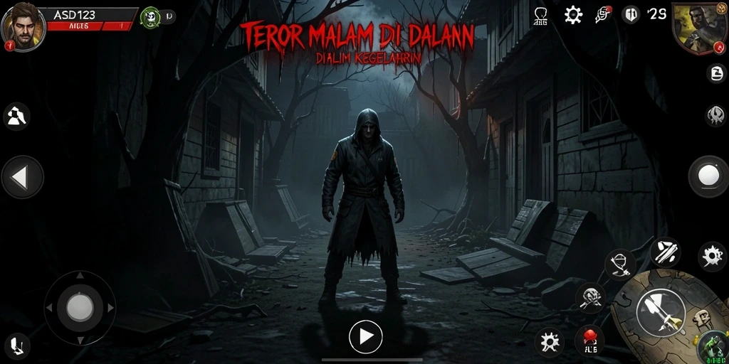 Tangkapan layar ASD123 menampilkan gameplay menegangkan dengan suasana yang mencekam.