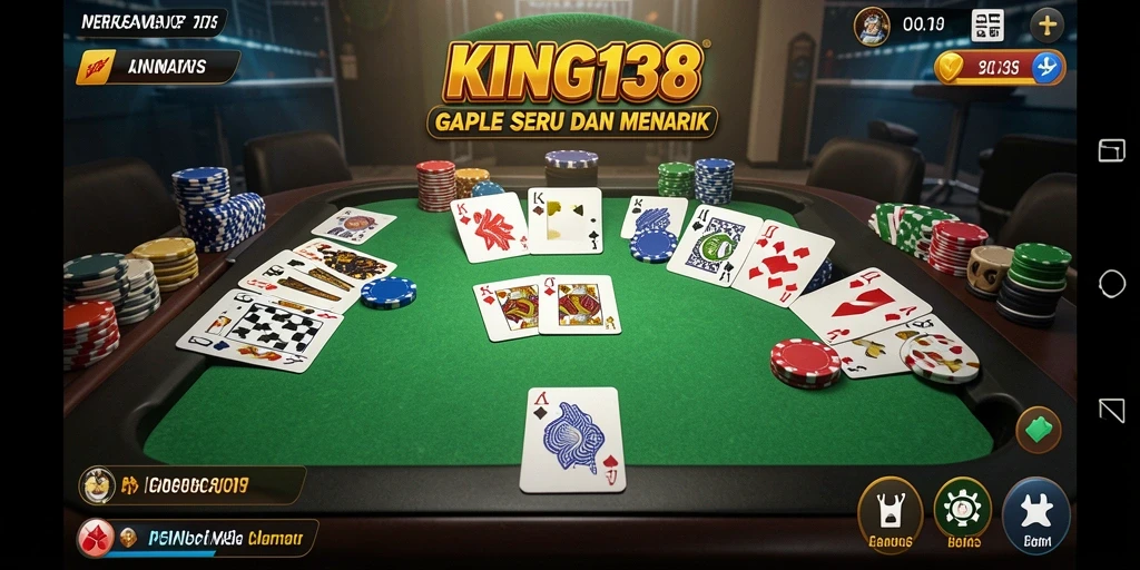Screenshot gameplay KING138 yang menunjukkan serunya bermain Gaple.
