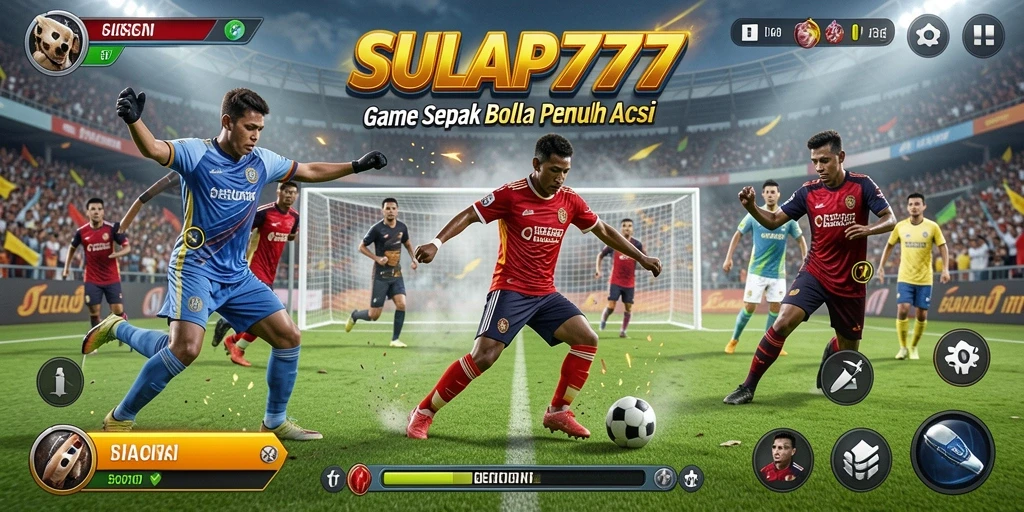 Tampilan permainan SULAP777 yang dinamis dengan aksi pertandingan sepak bola.