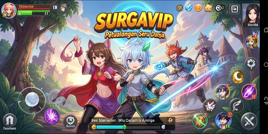 Tampilan gameplay SURGAVIP dengan karakter Anime yang menarik.
