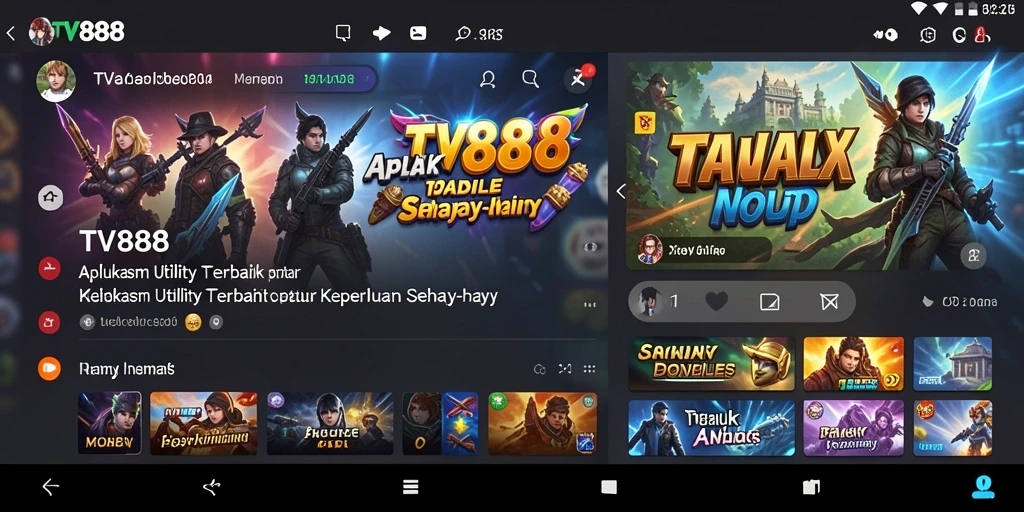 Tampilan utama aplikasi TV888 dengan berbagai fitur Utility.