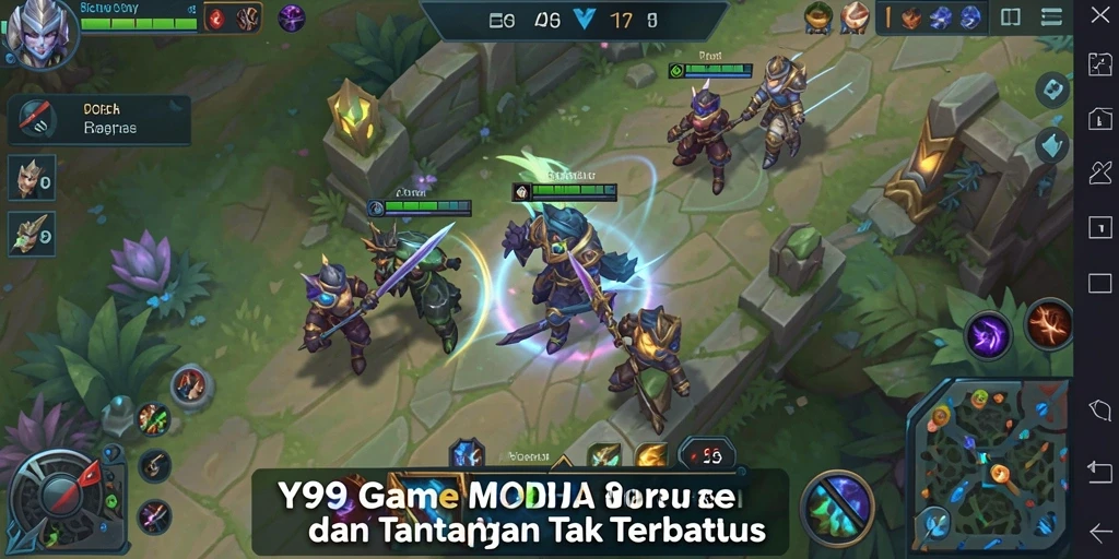 Screenshot gameplay Y89 menampilkan pertempuran seru di arena MOBA.